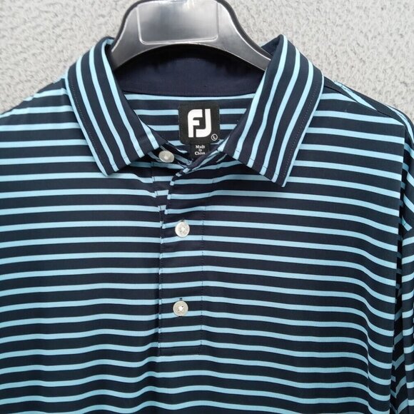 FootJoy Shirt Mens Large Blue Contrast Stripe Performance Golf Polo‎ Classic - Picture 3 of 7